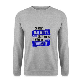 Ehemann Oh schau mal, der letzte Nerv meiner Frau möchte - Unisex Pullover - Weißgrau meliert - Vorne - Alina (178cm) & Michal (187cm)