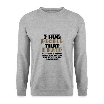 Sarkastische Geschenkumarmung Menschen, die ich hasse, wissen Größe von - Unisex Pullover - Weißgrau meliert - Vorne - Alina (178cm) & Michal (187cm)