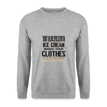 Eiscreme-Liebhaber Geschenke Warnung Eiscreme macht - Unisex Pullover - Weißgrau meliert - Vorne - Alina (178cm) & Michal (187cm)