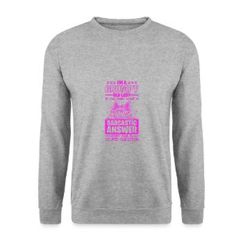 Mürrische alte Dame sarkastische Antwort auf dumm - Unisex Pullover - Weißgrau meliert - Vorne - Alina (178cm) & Michal (187cm)