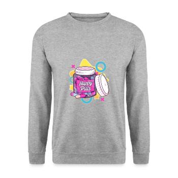 Bunte und lustige glückliche Pillen Sarkasmus Humor Geschenk - Unisex Pullover - Weißgrau meliert - Vorne - Alina (178cm) & Michal (187cm)