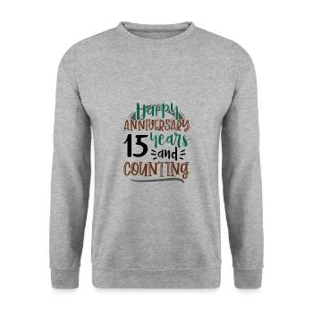 Herzlichen Glückwunsch zum Jubiläum 15 Jahre und zählt 15. - Unisex Pullover - Weißgrau meliert - Vorne - Alina (178cm) & Michal (187cm)