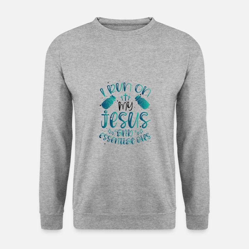 Christliches Geschenk Ich laufe auf Jesus und ätherische Öle - Unisex Pullover - Weißgrau meliert