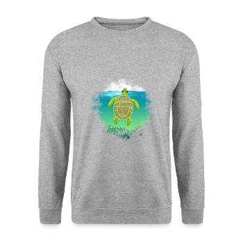 Sea Turtle Conservation Geschenk Überspringen Sie einen Strohhalm Save a - Unisex Pullover - Weißgrau meliert - Vorne - Alina (178cm) & Michal (187cm)
