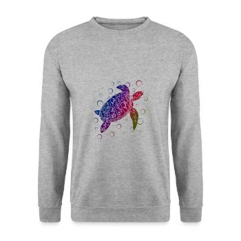 Marine Conservation Polynesian Sea Turtle Gift - Unisex Sweatshirt - salt & pepper - Front - Alina (178cm) & Michal (187cm)