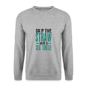 Meeresschutzgeschenk Überspringen Sie einen Strohhalm Retten Sie ein Meer - Unisex Pullover - Weißgrau meliert - Vorne - Alina (178cm) & Michal (187cm)