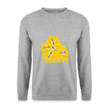 Bienen in einem tropfenden Wabenimkergeschenk - Unisex Pullover - Weißgrau meliert - Vorne - Alina (178cm) & Michal (187cm)