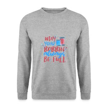 Cadeau de couturière Que votre bobine soit toujours pleine - Sweat-shirt Unisexe - gris chiné - Devant - Alina (178cm) & Michal (187cm)