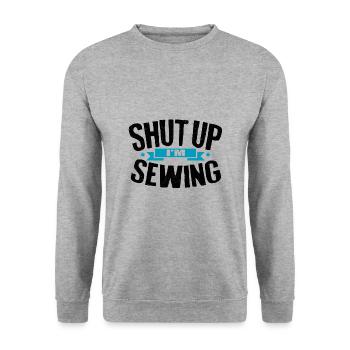 Couturière Cadeau Tais-toi Je couds Quilting Humour - Sweat-shirt Unisexe - gris chiné - Devant - Alina (178cm) & Michal (187cm)