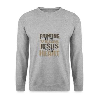 Maler Geschenk Malerei in meinen Adern Jesus ist in meinem - Unisex Pullover - Weißgrau meliert - Vorne - Alina (178cm) & Michal (187cm)