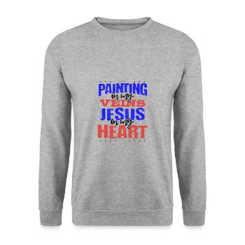 Maler Geschenk Malerei in meinen Adern Jesus ist in meinem - Unisex Pullover - Weißgrau meliert - Vorne - Alina (178cm) & Michal (187cm)