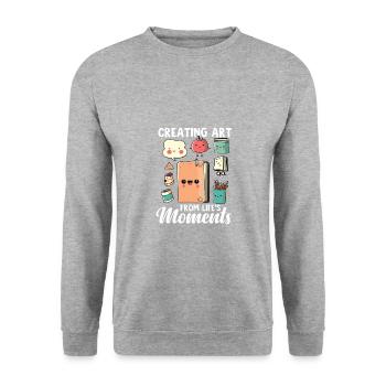 Scrapbooker Geschenk Kunst aus den Momenten des Lebens schaffen - Unisex Pullover - Weißgrau meliert - Vorne - Alina (178cm) & Michal (187cm)