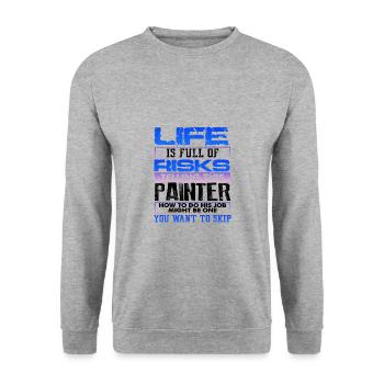 Malen Geschenk Leben voller Risiken Erzählen überspringen - Unisex Pullover - Weißgrau meliert - Vorne - Alina (178cm) & Michal (187cm)