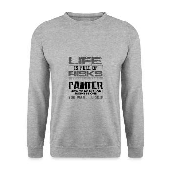 Malen Geschenkidee Leben voller Risiken Überspringen - Unisex Pullover - Weißgrau meliert - Vorne - Alina (178cm) & Michal (187cm)