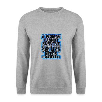 Quilterin Geschenk Frau kann Wein nicht überleben allein braucht - Unisex Pullover - Weißgrau meliert - Vorne - Alina (178cm) & Michal (187cm)