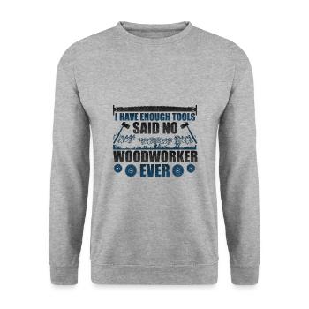 L’humour du travail du bois a assez d’outils dit non - Sweat-shirt Unisexe - gris chiné - Devant - Alina (178cm) & Michal (187cm)