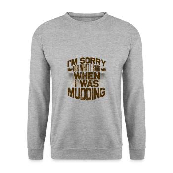 Cadeaux de boue Désolé pour ce que j’ai dit en Mudding - Sweat-shirt Unisexe - gris chiné - Devant - Alina (178cm) & Michal (187cm)
