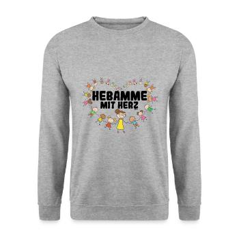 Hebamme mit Herz - Unisex Pullover - Weißgrau meliert - Vorne - Alina (178cm) & Michal (187cm)
