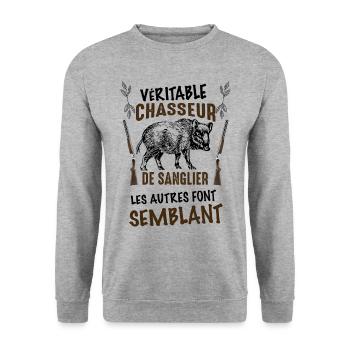 Véritable chasseur de sanglier - Sweat-shirt Unisexe - gris chiné - Devant - Alina (178cm) & Michal (187cm)