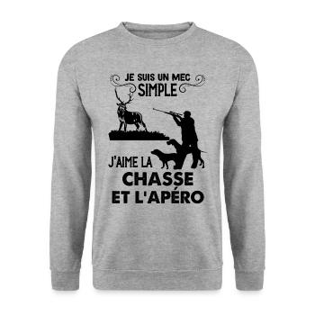 Chasse Qui Aime la Vie Et l'Apéro - Sweat-shirt Unisexe - gris chiné - Devant - Alina (178cm) & Michal (187cm)