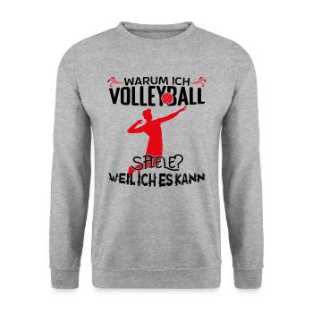 Volleyball Volleyballtrainer Warum ich Volleyball! - Unisex Pullover - Weißgrau meliert - Vorne - Alina (178cm) & Michal (187cm)