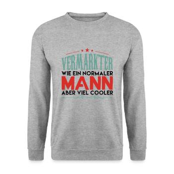 VERMARKTER WIE EIN NORMALER MANN ABER VIEL COOLER! - Unisex Pullover - Weißgrau meliert - Vorne - Alina (178cm) & Michal (187cm)