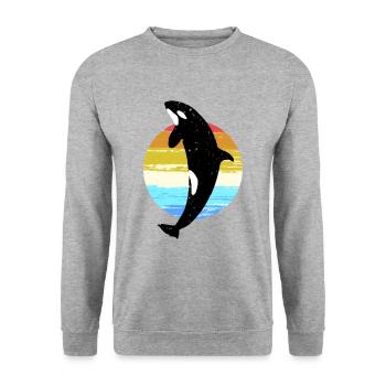 Wal Orca Schwertwal Lieblingstier Geschenk Motiv - Unisex Pullover - Weißgrau meliert - Vorne - Alina (178cm) & Michal (187cm)