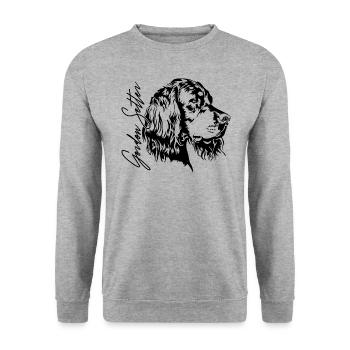 GORDON SETTER Wilsigns Jagdhund Jagdhunde Hunde - Unisex Pullover - Weißgrau meliert - Vorne - Alina (178cm) & Michal (187cm)