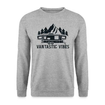 Vantastische Vibes! Van-Reise-Vibes - Unisex Pullover - Weißgrau meliert - Vorne - Alina (178cm) & Michal (187cm)