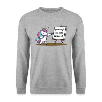 Gesaugt ist halb geputzt - Unisex Pullover - Weißgrau meliert - Vorne - Alina (178cm) & Michal (187cm)