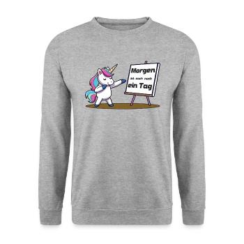 Morgen ist auch noch ein Tag - Unisex Pullover - Weißgrau meliert - Vorne - Alina (178cm) & Michal (187cm)