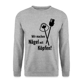 Wir Machen Nägel Mit Köpfen! Hochzeit Brautpaar B - Unisex Pullover - Weißgrau meliert - Vorne - Alina (178cm) & Michal (187cm)
