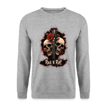 Rock N Roll Skull Electric Guitar Rose Music Rocker - Unisex Sweatshirt - salt & pepper - Front - Alina (178cm) & Michal (187cm)