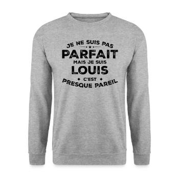Louis Un Prénom, Une Attitude L’Humour Louis - Sweat-shirt Unisexe - gris chiné - Devant - Alina (178cm) & Michal (187cm)