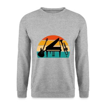 Klavier Vintage Retro Sonnenuntergang - Unisex Pullover - Weißgrau meliert - Vorne - Alina (178cm) & Michal (187cm)
