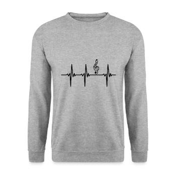 Herzschlag für Notenschlüssel Musik Tattoo - Unisex Pullover - Weißgrau meliert - Vorne - Alina (178cm) & Michal (187cm)