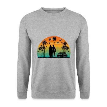 Surf retro sunset - Unisex Sweatshirt - salt & pepper - Front - Alina (178cm) & Michal (187cm)