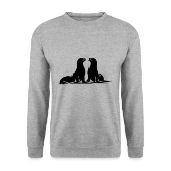 Cute seals on the sea beach - Unisex Sweatshirt - salt & pepper - Front - Alina (178cm) & Michal (187cm)