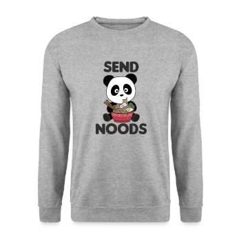 Panda send noods Ramen Süße Kawaii Nudel - Unisex Pullover - Weißgrau meliert - Vorne - Alina (178cm) & Michal (187cm)