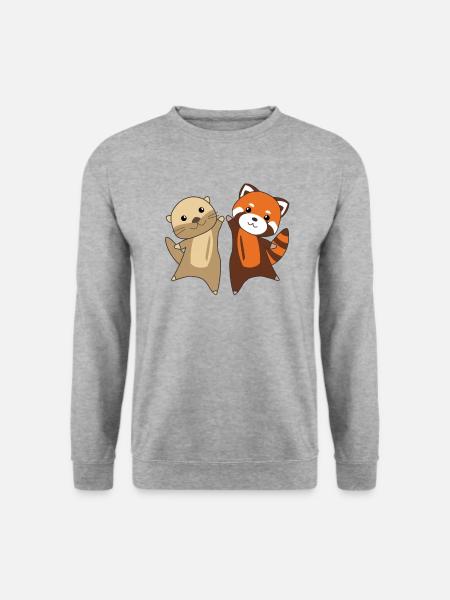 Otter Roter Panda süße Tiere für Kinder - Unisex Pullover - Weißgrau meliert