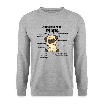 Anatomie eines Mops süße Hunde lustiger Welpe - Unisex Pullover - Weißgrau meliert - Vorne - Alina (178cm) & Michal (187cm)
