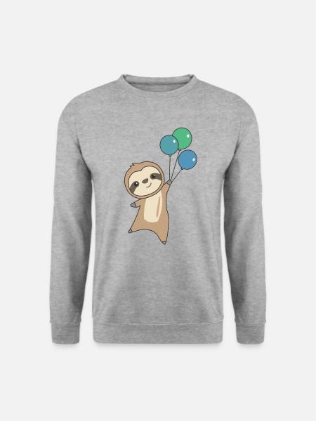 Faultier fliegt mit Luftballons oben - Unisex Pullover - Weißgrau meliert