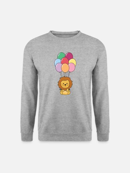Löwe fliegt mit bunten Luftballons nach oben - Unisex Pullover - Weißgrau meliert