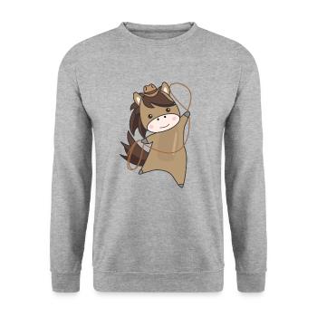 Cowboy Pferd Pferde Rinder Lasso Western - Unisex Pullover - Weißgrau meliert - Vorne - Alina (178cm) & Michal (187cm)