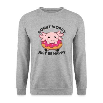 Süßes Axolotl lustige Tiere in Donut pink - Unisex Pullover - Weißgrau meliert - Vorne - Alina (178cm) & Michal (187cm)