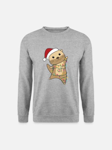 Otter Weihnachten Schnee Winter Tiere Otter - Unisex Pullover - Weißgrau meliert