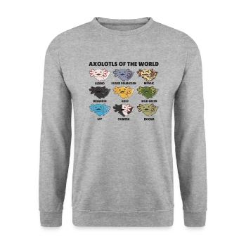 Axolotls aus der Welt süße Tiere Axolotl Arten - Unisex Pullover - Weißgrau meliert - Vorne - Alina (178cm) & Michal (187cm)