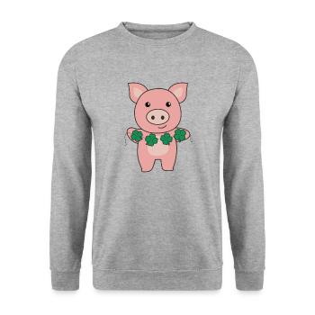 Cochon avec des trèfles animaux mignons pour le bonheur - Sweat-shirt Unisexe - gris chiné - Devant - Alina (178cm) & Michal (187cm)