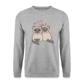 Chat siamois kawaii chats animaux mignons pour les enfants - Sweat-shirt Unisexe - gris chiné - Devant - Alina (178cm) & Michal (187cm)