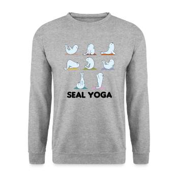 Robben Yoga süße Robben Yogamatte Sport - Unisex Pullover - Weißgrau meliert - Vorne - Alina (178cm) & Michal (187cm)